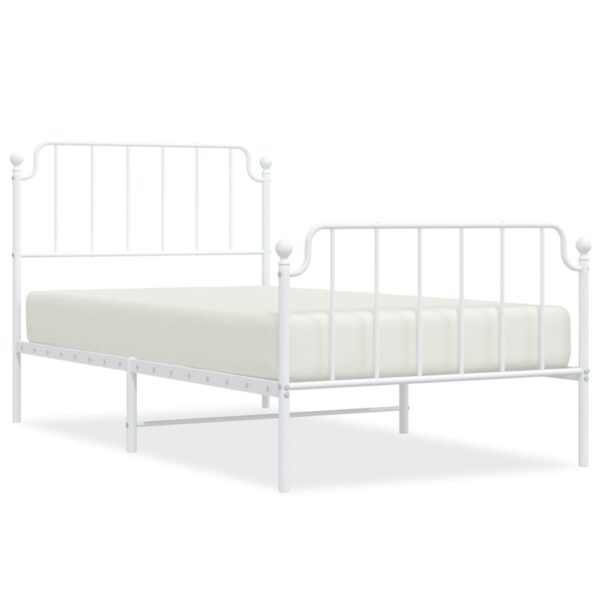 vidaXL Metal Bed Frame with Headboard and FootboardÂ White 39.4"x74.8" Twin - Image 2