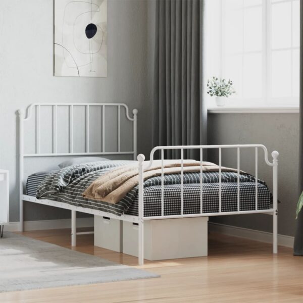 vidaXL Metal Bed Frame with Headboard and FootboardÂ White 39.4"x74.8" Twin