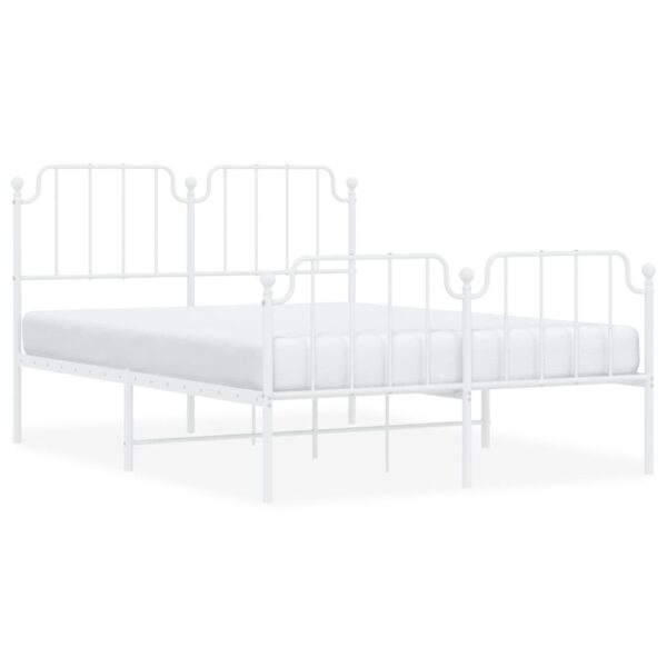 vidaXL Metal Bed Frame with Headboard and FootboardÂ White 53.1"x74.8" - Image 2