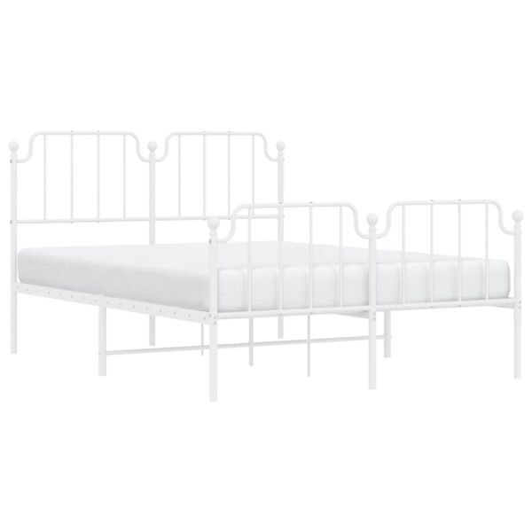 vidaXL Metal Bed Frame with Headboard and FootboardÂ White 53.1"x74.8" - Image 3