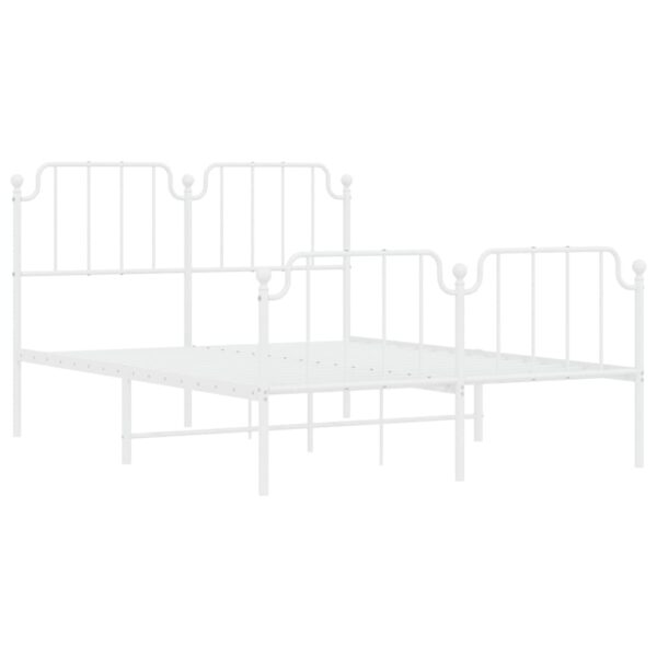 vidaXL Metal Bed Frame with Headboard and FootboardÂ White 53.1"x74.8" - Image 4