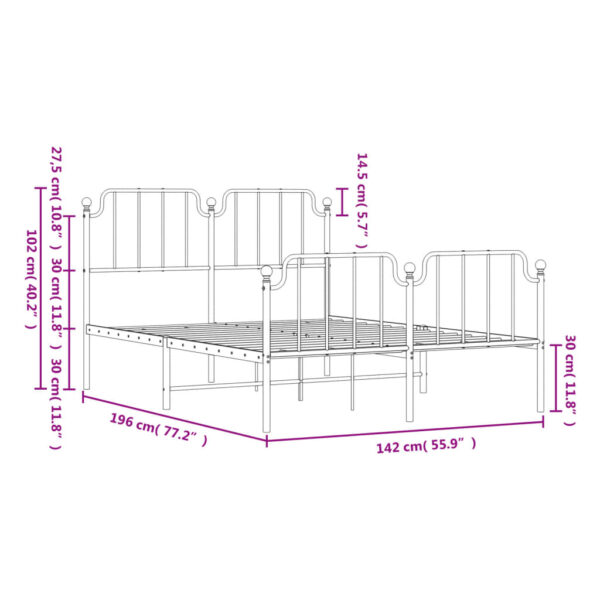 vidaXL Metal Bed Frame with Headboard and FootboardÂ White 53.1"x74.8" - Image 9