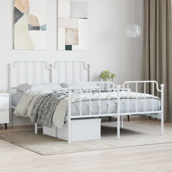 vidaXL Metal Bed Frame with Headboard and FootboardÂ White 53.1"x74.8"