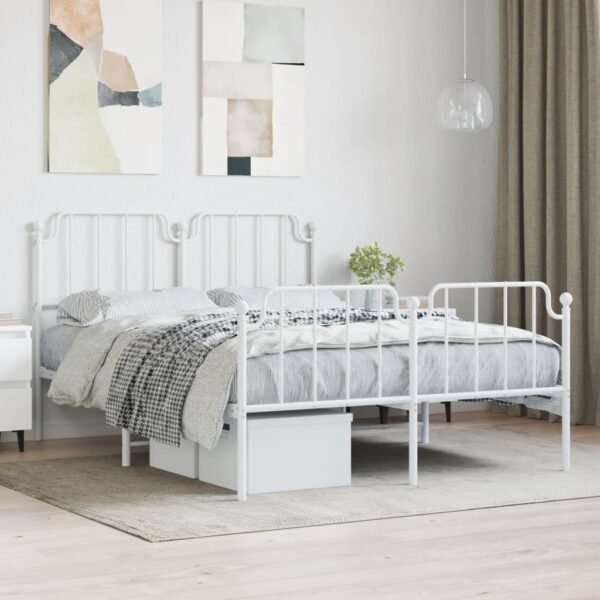 vidaXL Metal Bed Frame with Headboard and FootboardÂ White 59.1"x78.7"