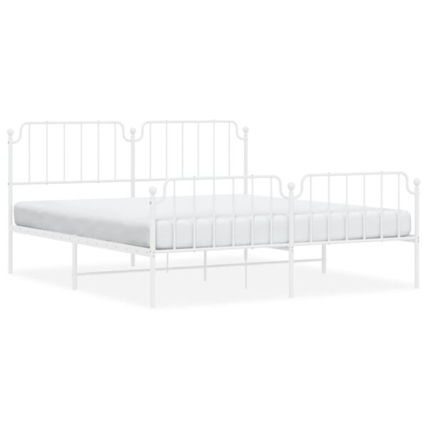 vidaXL Metal Bed Frame with Headboard&FootboardÂ White 72"x83.9" California King - Image 2