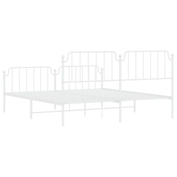 vidaXL Metal Bed Frame with Headboard&FootboardÂ White 72"x83.9" California King - Image 7