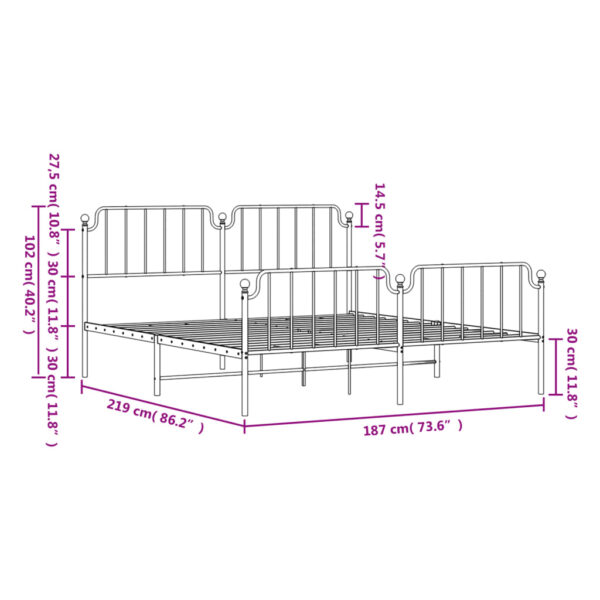 vidaXL Metal Bed Frame with Headboard&FootboardÂ White 72"x83.9" California King - Image 9