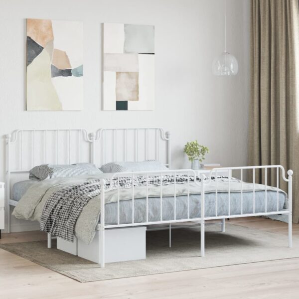 vidaXL Metal Bed Frame with Headboard&FootboardÂ White 72"x83.9" California King