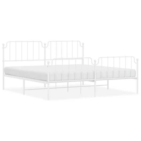 vidaXL Metal Bed Frame with Headboard and FootboardÂ White 76"x79.9" King - Image 2