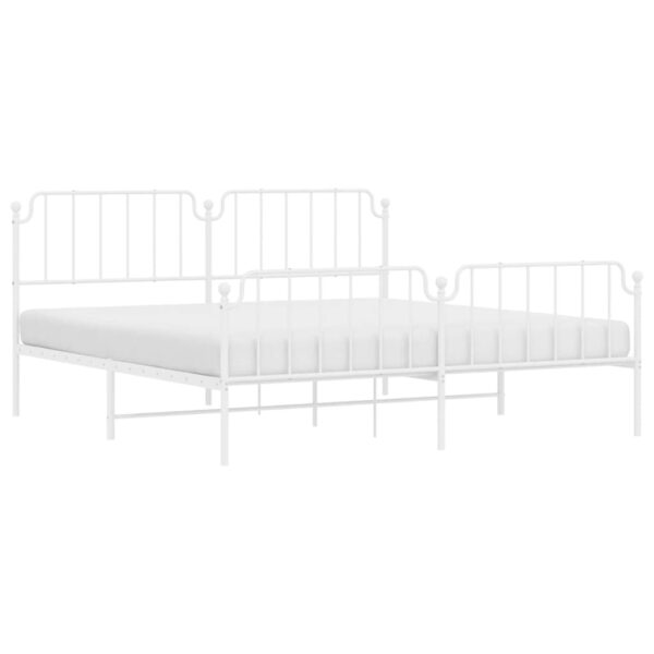 vidaXL Metal Bed Frame with Headboard and FootboardÂ White 76"x79.9" King - Image 3