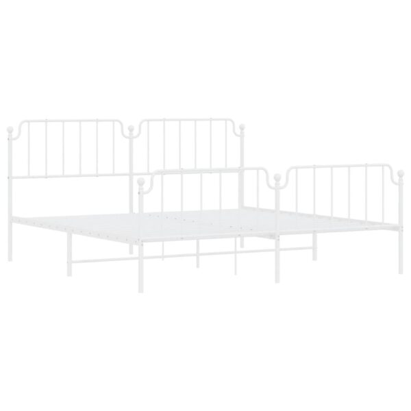 vidaXL Metal Bed Frame with Headboard and FootboardÂ White 76"x79.9" King - Image 4