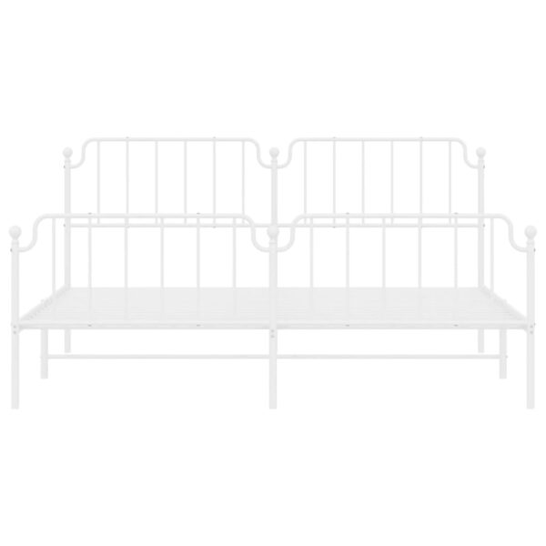 vidaXL Metal Bed Frame with Headboard and FootboardÂ White 76"x79.9" King - Image 5