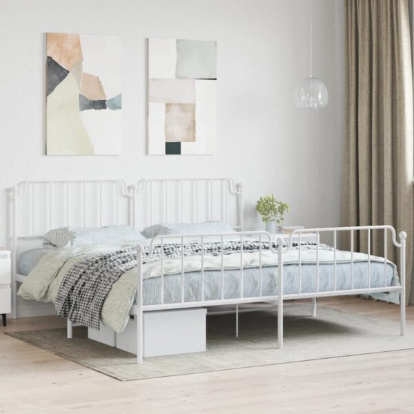 vidaXL Metal Bed Frame with Headboard and FootboardÂ White 76"x79.9" King