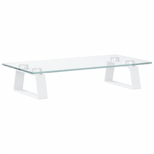 vidaXL Monitor Stand White 15.7"x7.9"x3.1" Tempered Glass and Metal - Image 2