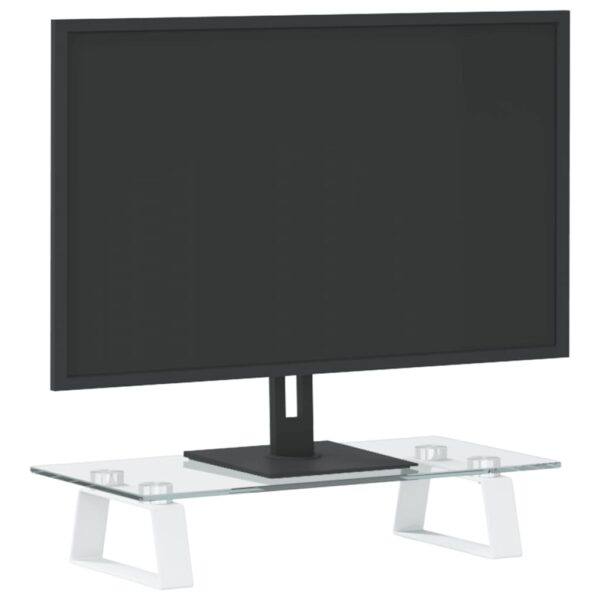 vidaXL Monitor Stand White 15.7"x7.9"x3.1" Tempered Glass and Metal - Image 3