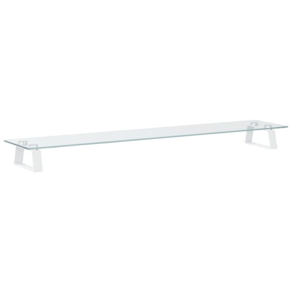 vidaXL Monitor Stand White 39.4"x7.9"x3.1" Tempered Glass and Metal - Image 2