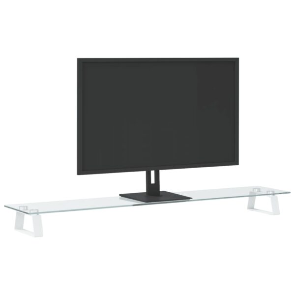 vidaXL Monitor Stand White 39.4"x7.9"x3.1" Tempered Glass and Metal - Image 3