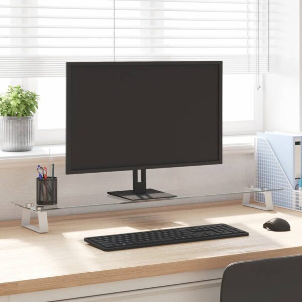 vidaXL Monitor Stand White 39.4"x7.9"x3.1" Tempered Glass and Metal