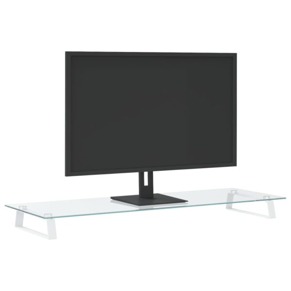 vidaXL Monitor Stand White 39.4"x13.8"x3.1" Tempered Glass and Metal - Image 3