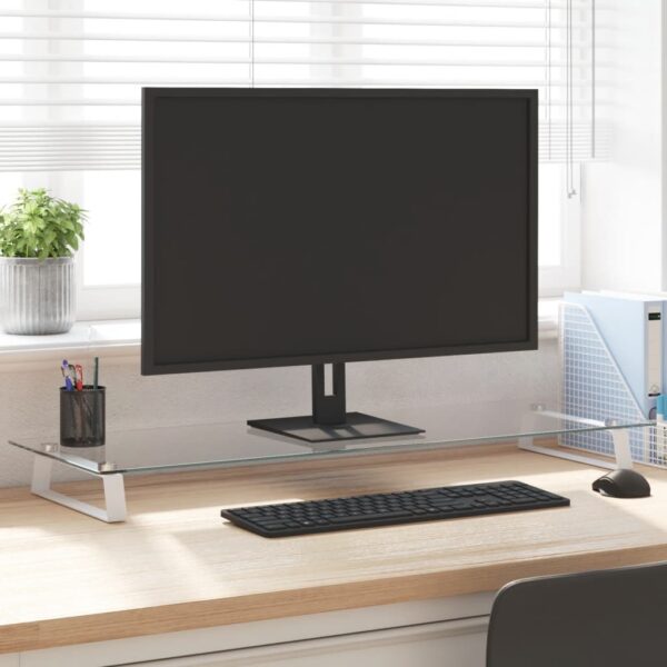 vidaXL Monitor Stand White 39.4"x13.8"x3.1" Tempered Glass and Metal