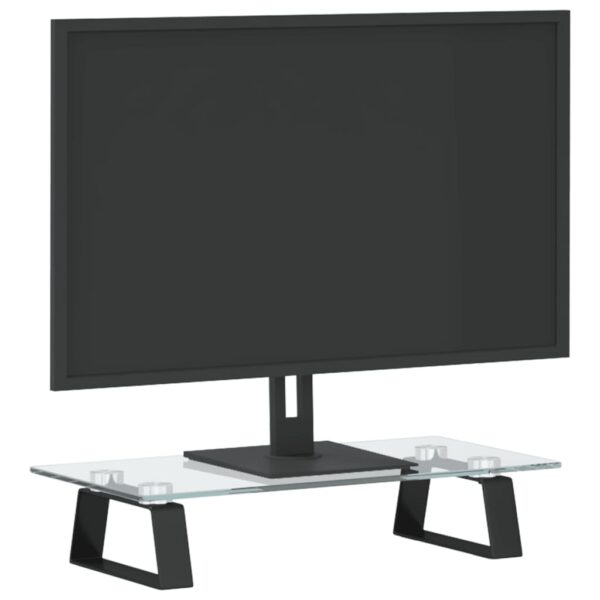 vidaXL Monitor Stand Black 15.7"x7.9"x3.1" Tempered Glass and Metal - Image 3