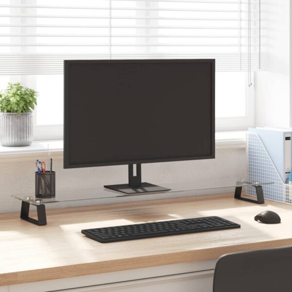 vidaXL Monitor Stand Black 39.4"x7.9"x3.1" Tempered Glass and Metal