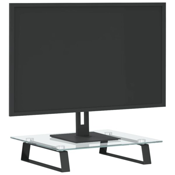 vidaXL Monitor Stand Black 15.7"x13.8"x3.1" Tempered Glass and Metal - Image 3