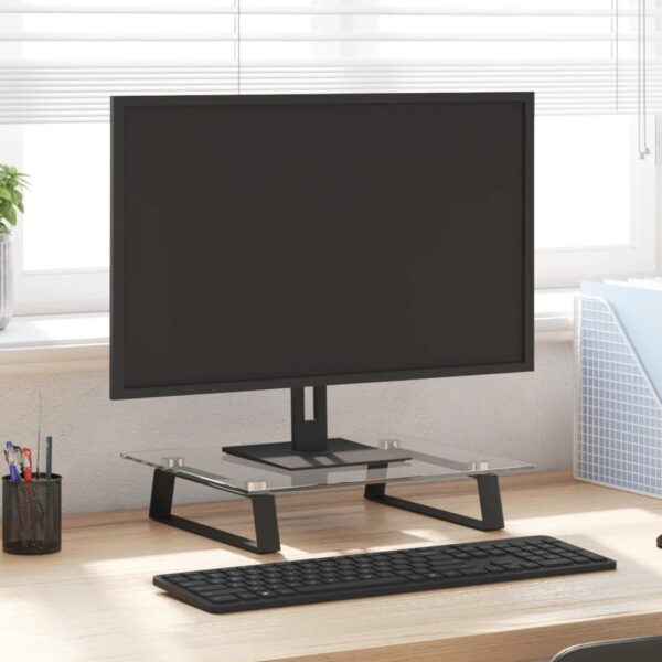 vidaXL Monitor Stand Black 15.7"x13.8"x3.1" Tempered Glass and Metal