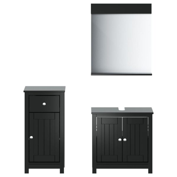 vidaXL 3 Piece Bathroom Furniture Set BERG Black Solid Wood Pine - Image 2