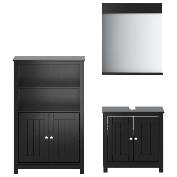 vidaXL 3 Piece Bathroom Furniture Set BERG Black Solid Wood Pine - Image 2