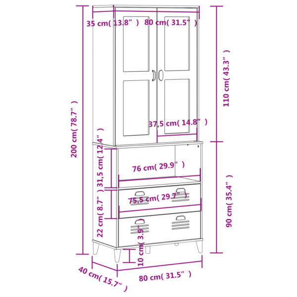 vidaXL Highboard VIKEN Black 31.5"x15.7"x78.7" Solid Wood Pine - Image 12