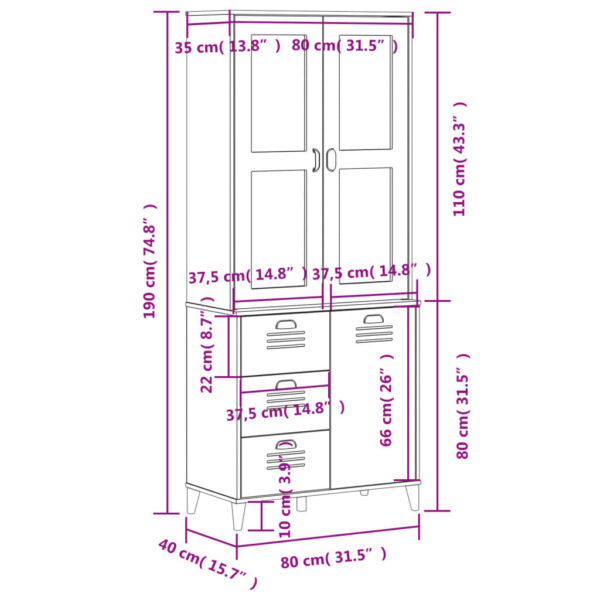 vidaXL Highboard VIKEN Black 31.5"x15.7"x74.8" Solid Wood Pine - Image 12