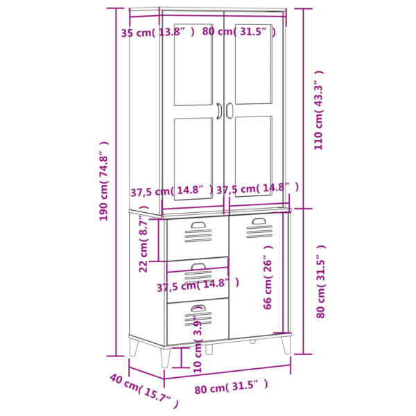 vidaXL Highboard VIKEN Anthracite Gray 31.5"x15.7"x74.8" Solid Wood Pine - Image 12