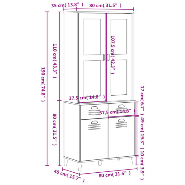 vidaXL Highboard VIKEN White 31.5"x15.7"x74.8" Solid Wood Pine - Image 12