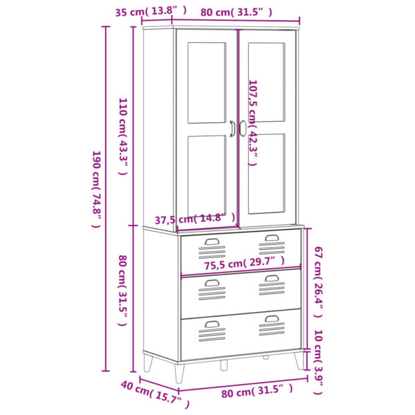 vidaXL Highboard VIKEN White 31.5"x15.7"x74.8" Solid Wood Pine - Image 12