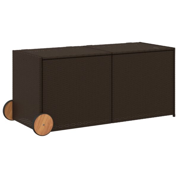 vidaXL Garden Storage Box with Wheels Brown 74.8 Gal Poly Rattan - Image 2