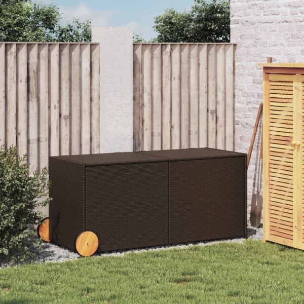 vidaXL Garden Storage Box with Wheels Brown 74.8 Gal Poly Rattan - Image 3