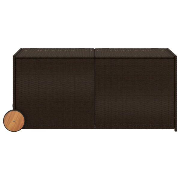 vidaXL Garden Storage Box with Wheels Brown 74.8 Gal Poly Rattan - Image 4