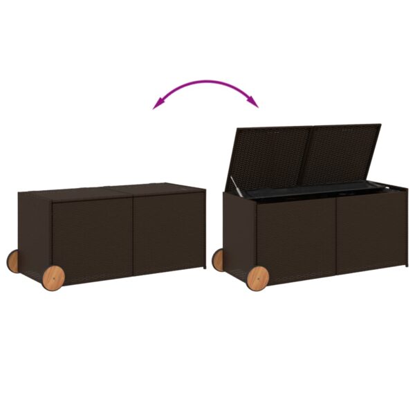 vidaXL Garden Storage Box with Wheels Brown 74.8 Gal Poly Rattan - Image 7