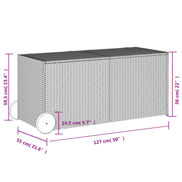 vidaXL Garden Storage Box with Wheels Brown 74.8 Gal Poly Rattan - Image 11