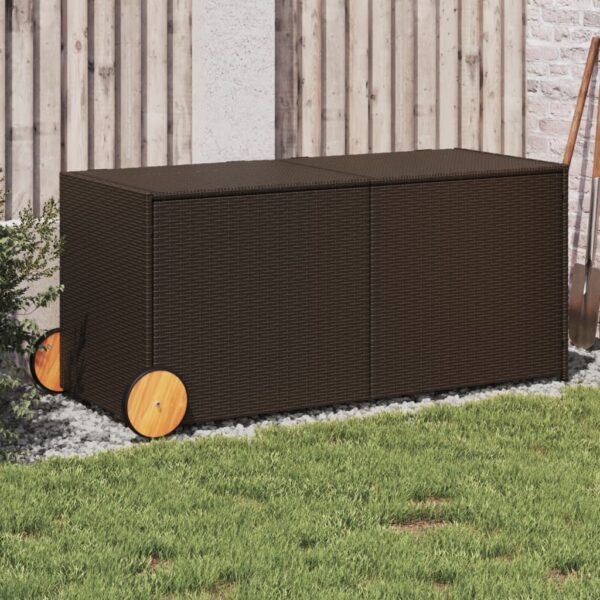 vidaXL Garden Storage Box with Wheels Brown 74.8 Gal Poly Rattan