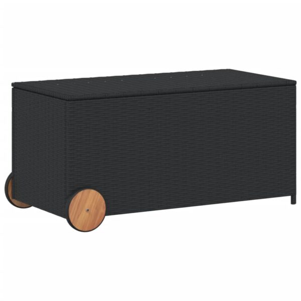 vidaXL Garden Storage Box with Wheels Black 50.2 Gal Poly Rattan - Image 2