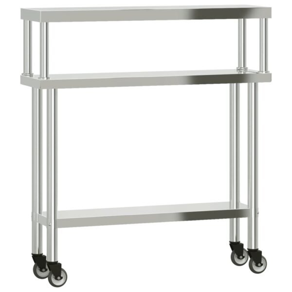 vidaXL Kitchen Work Table with Overshelf 43.3"x11.8"x47.2" Stainless Steel - Image 2