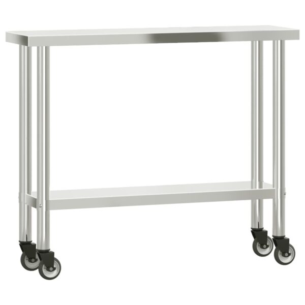 vidaXL Kitchen Work Table with Overshelf 43.3"x11.8"x47.2" Stainless Steel - Image 4