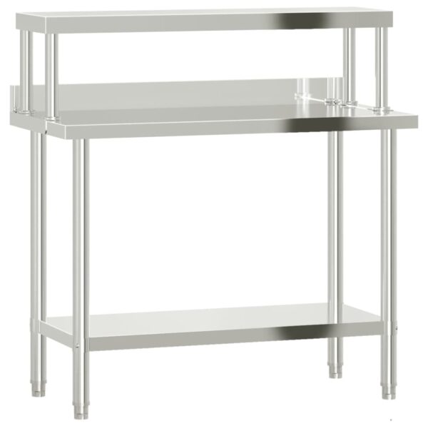 vidaXL Kitchen Work Table with Overshelf 43.3"x21.7"x47.2" Stainless Steel - Image 2