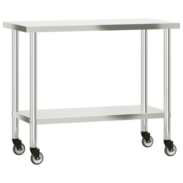 vidaXL Kitchen Work Table with Overshelf 43.3"x21.7"x47.2" Stainless Steel - Image 4