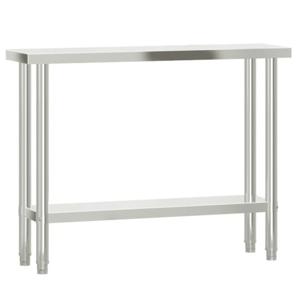 vidaXL Kitchen Work Table with Overshelf 43.3"x11.8"x59.1" Stainless Steel - Image 4