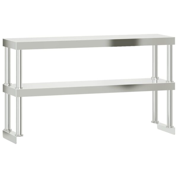 vidaXL Kitchen Work Table with Overshelf 43.3"x11.8"x59.1" Stainless Steel - Image 5