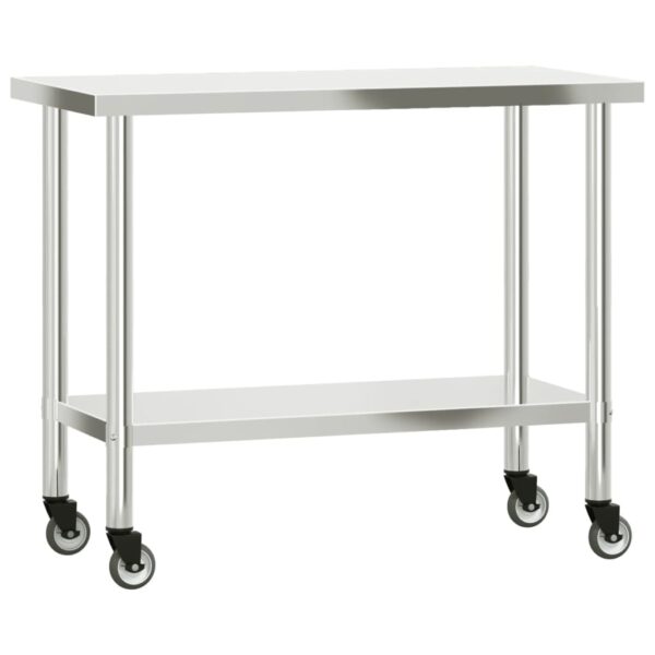 vidaXL Kitchen Work Table with Overshelf 43.3"x21.7"x59.1" Stainless Steel - Image 4