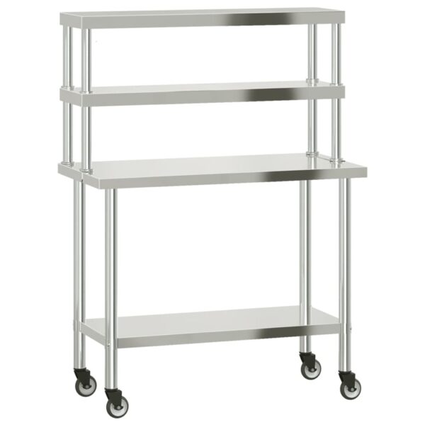 vidaXL Kitchen Work Table with Overshelf 43.3"x21.7"x59.1" Stainless Steel - Image 2